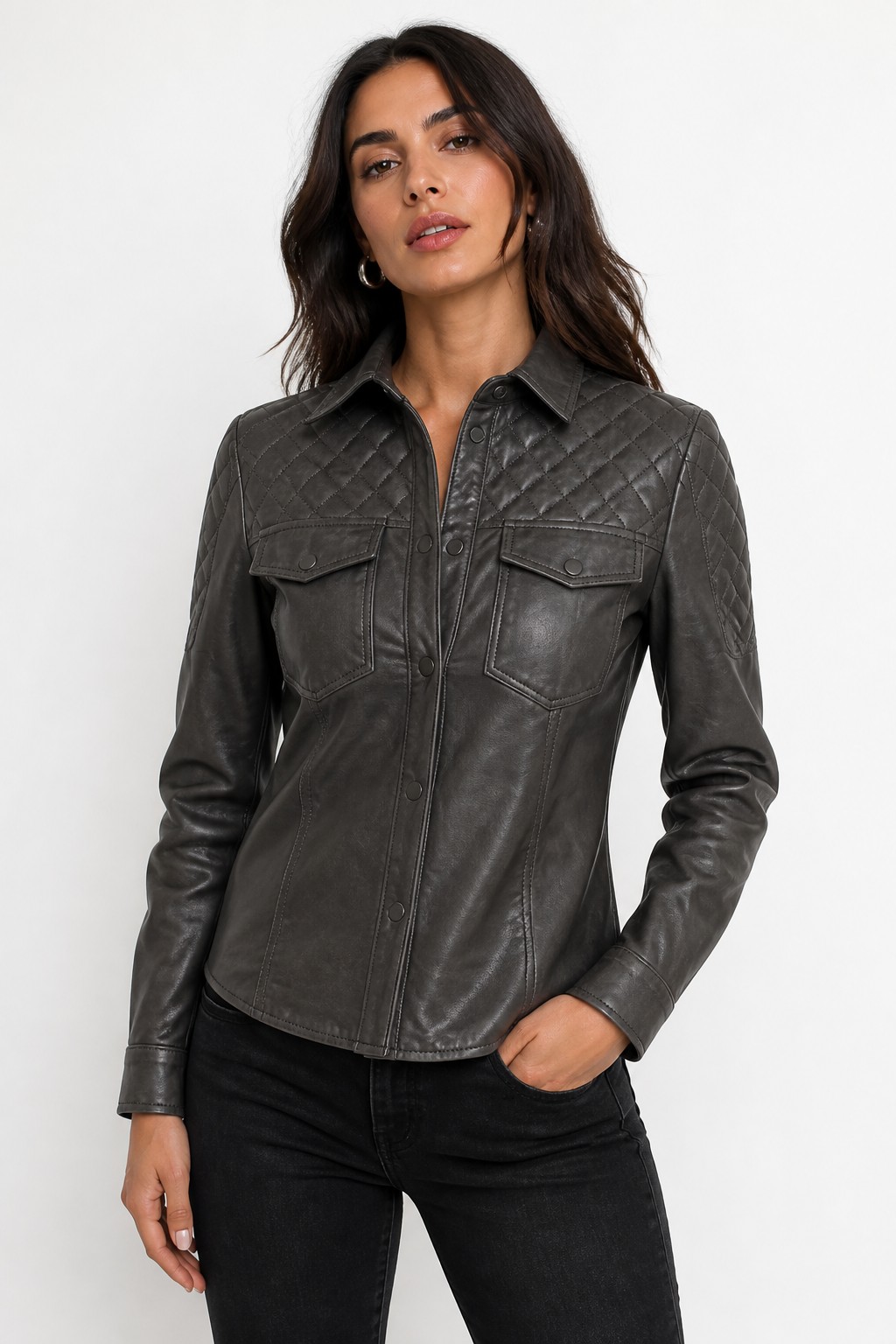 Biker Quilted Leather Shirts 04
