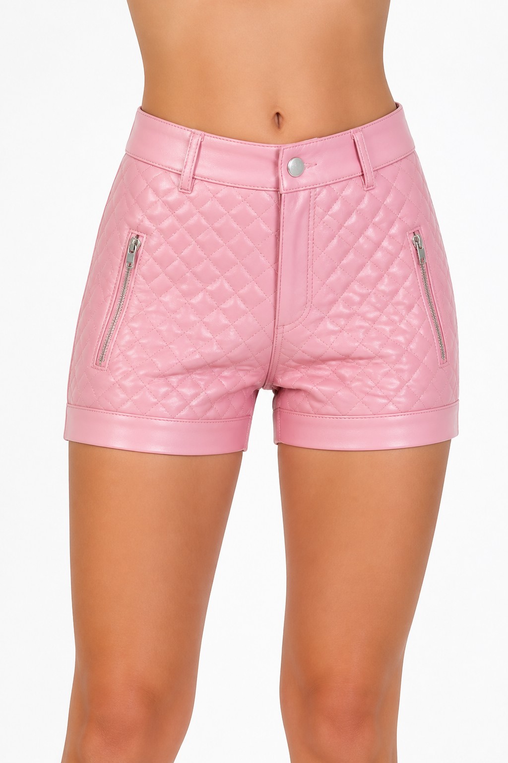 Biker Quilted Leather Shorts 02