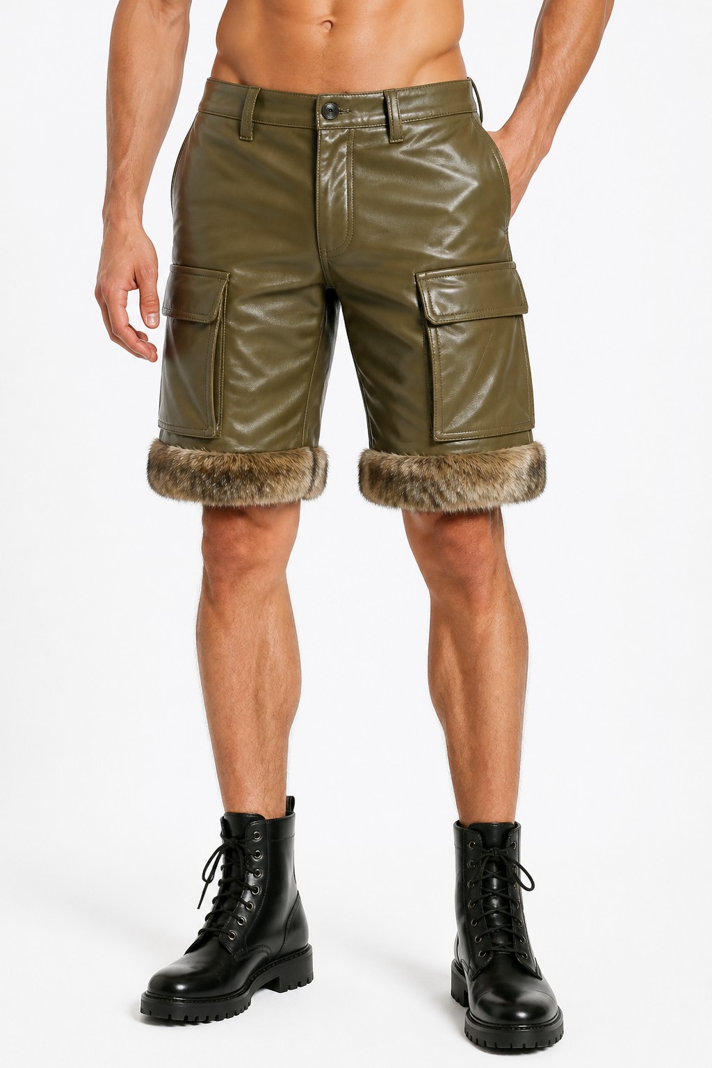 Fur Lined Leather Shorts 03