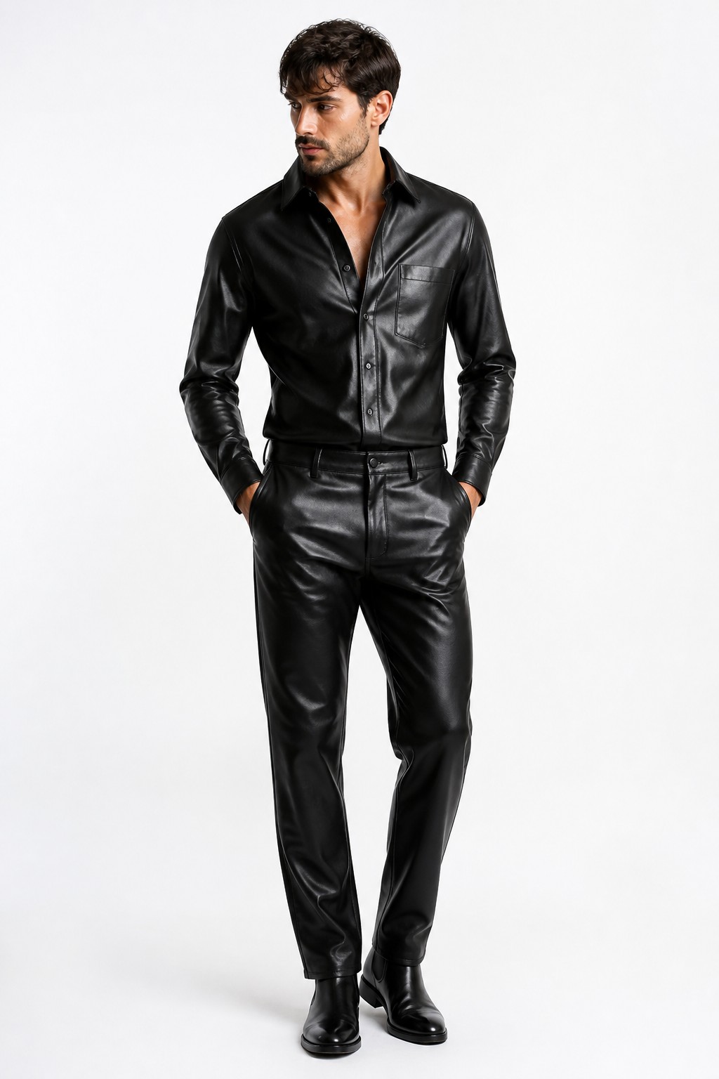 Shirt Style Leather Pants 01