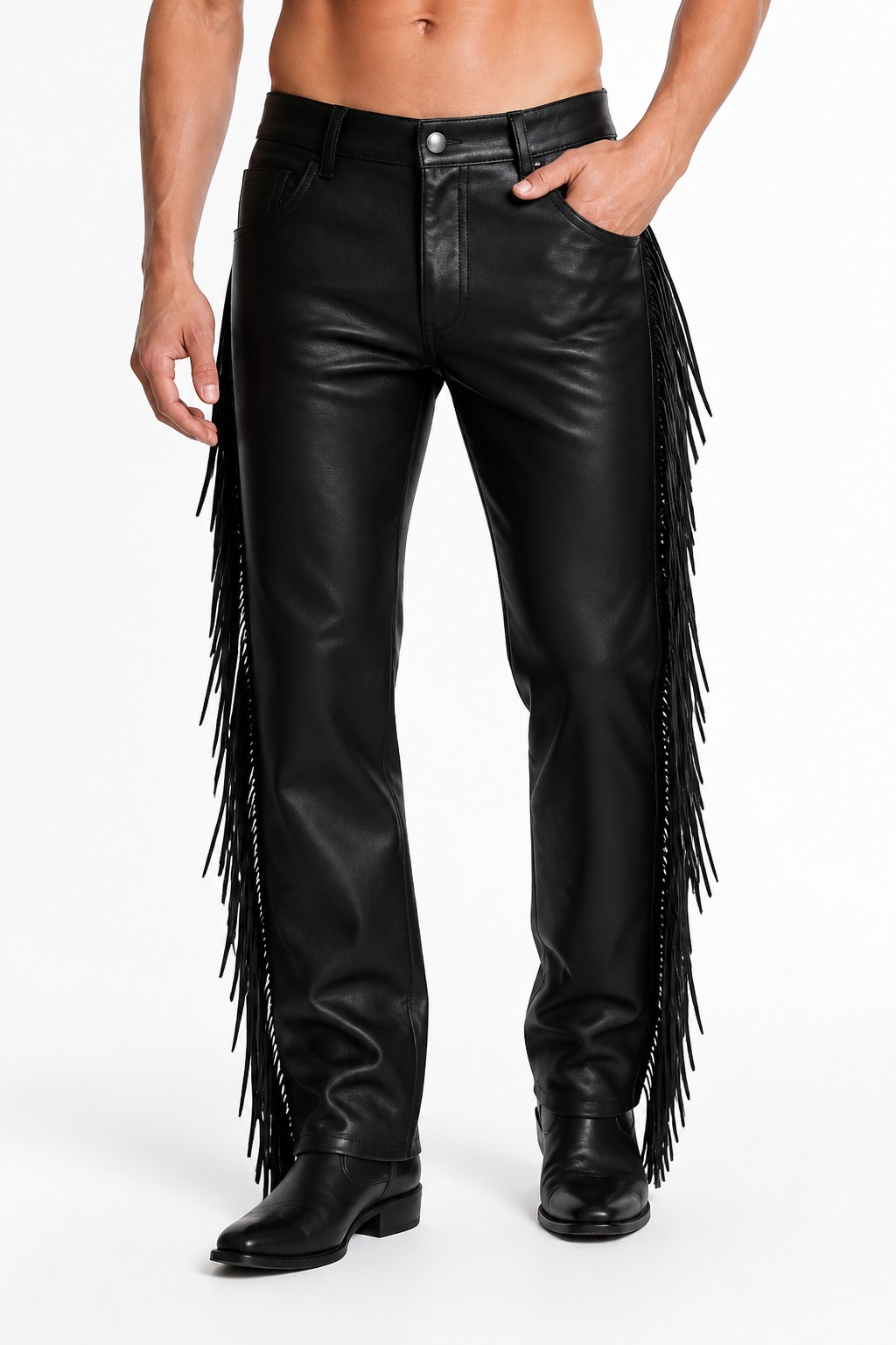 Western Fringe Leather Pants 01