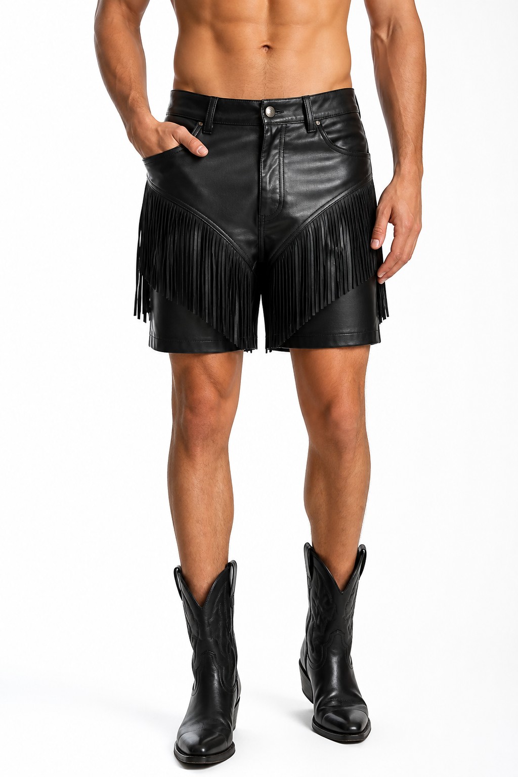Western Fringe Leather Shorts 01