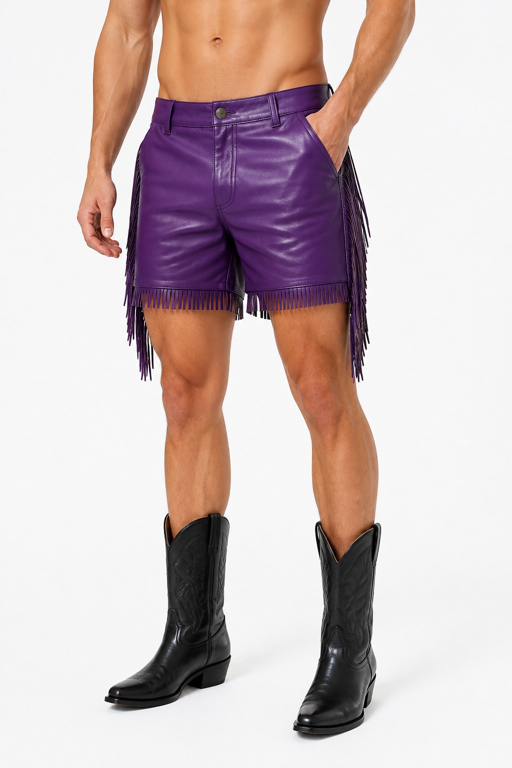 Western Fringe Leather Shorts 03