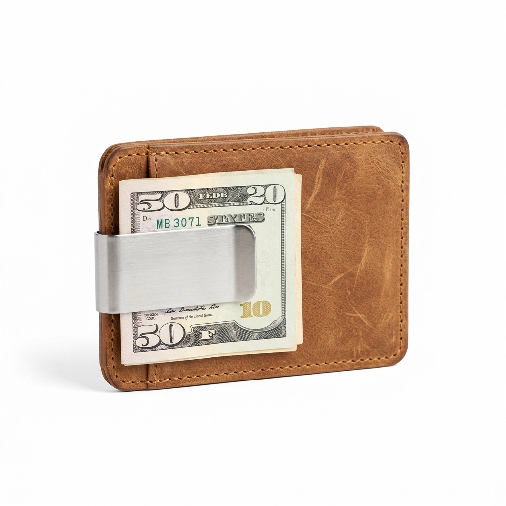 Distressed Leather Money Clip